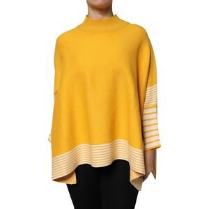 SIGNS Yellow Stripe Long Sleeve Overcoat Pullover Women's Sweater (Pre-Owned)